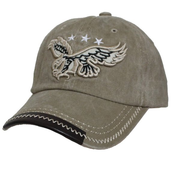 American Eagle Men Women Stone Washed Cotton Hat Baseball Cap Khaki - Picture 1 of 8